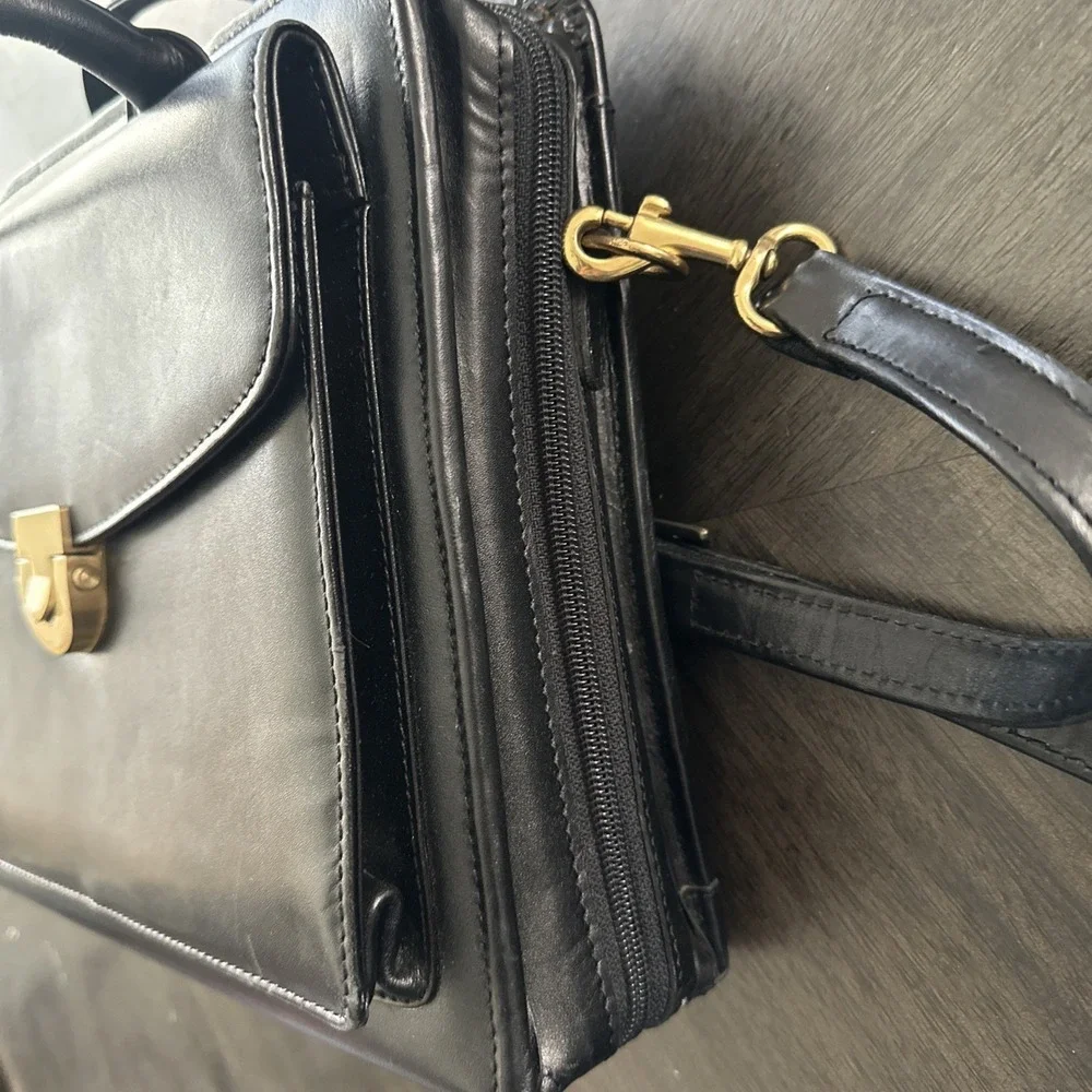 Vintage Franklin Quest Full Grain Aniline Leather Classic Planner Black Zip Bag